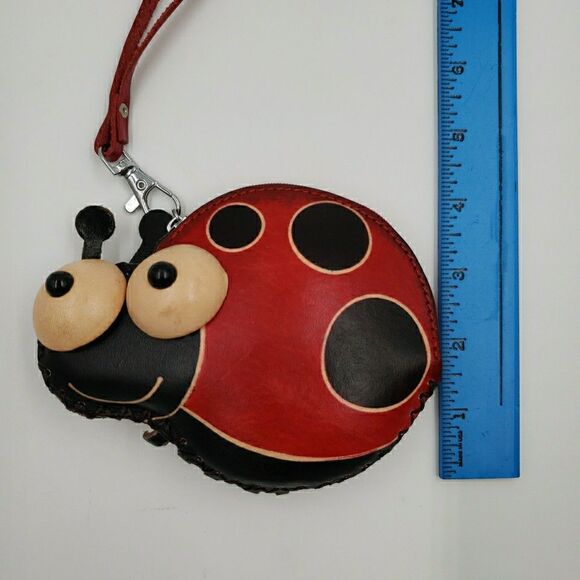 Kawaii Ladybug Leather Coin Purse Lucky Wallet Wristlet Bag Charm Change Pouch - Picture 7 of 13